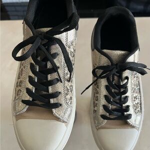Yoki Gold and Black Leopard Sneakers Classic Design - Wide wideth